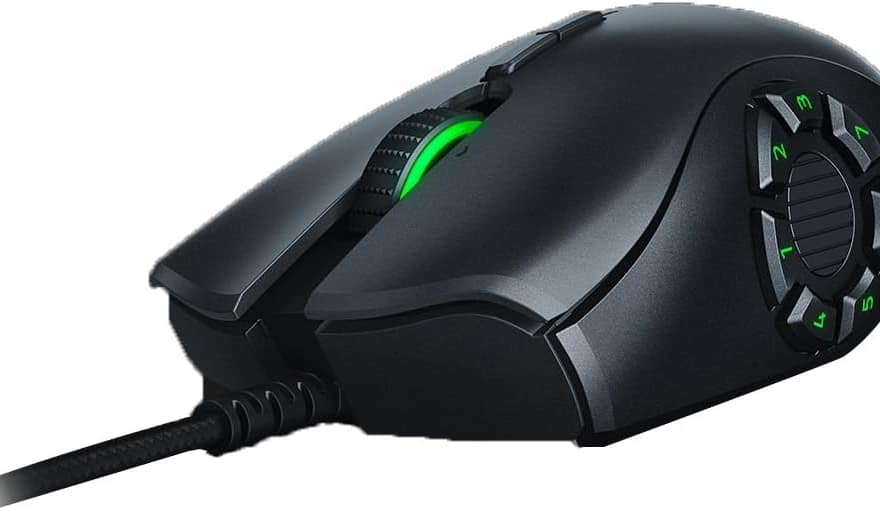 Razer Naga Trinity gaming mouse with black contoured body, scroll wheel, and multi-button side panel